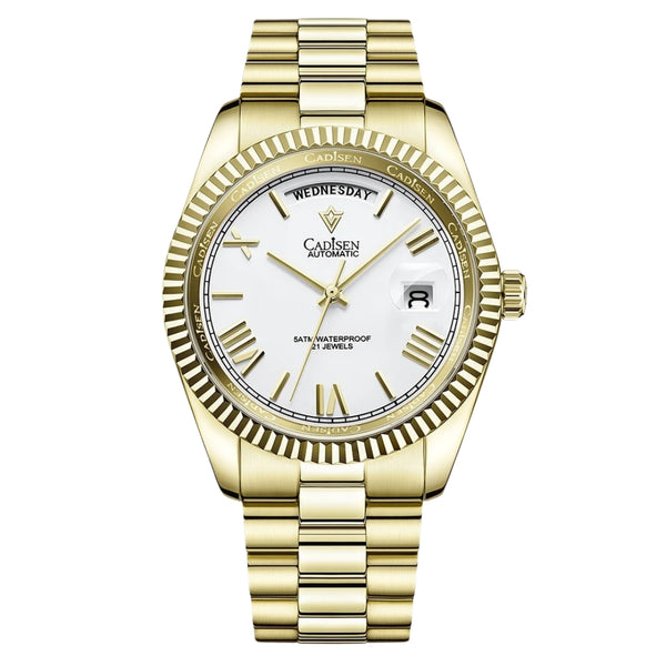 Relógio-Cadisen-Automático-Mecânico-Veritus-dourado-com-mostrador-branco-1