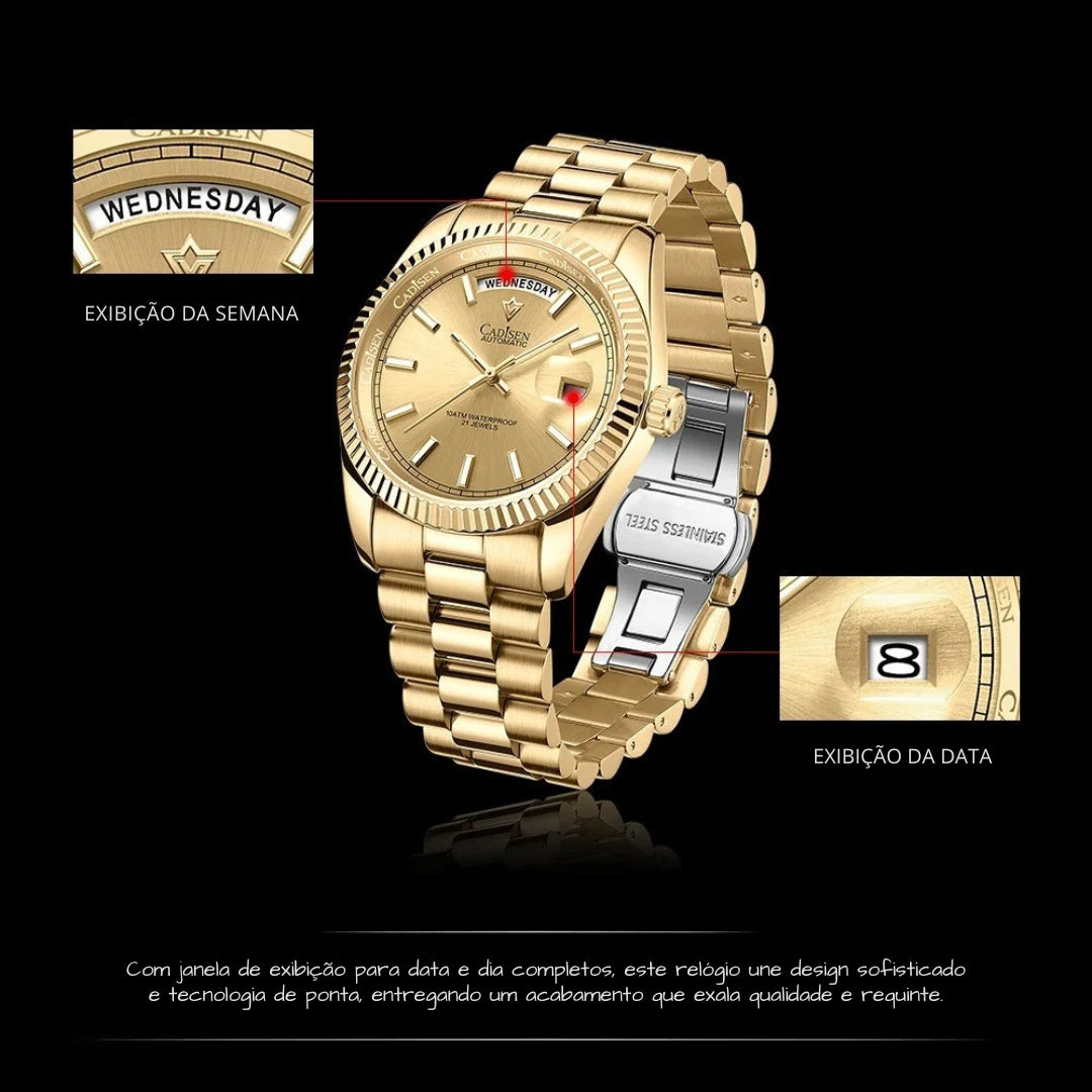 Relógio Masculino Automático Imperium Solar Gold - Cadisen Brasil
