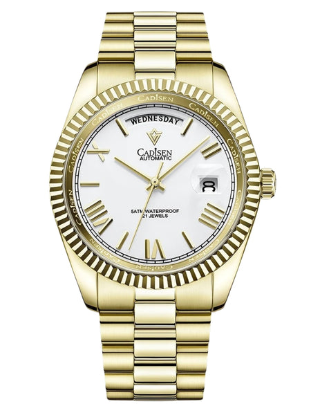 Relógio-Cadisen-Automático-Mecânico-Veritus-dourado-com-mostrador-branco-1