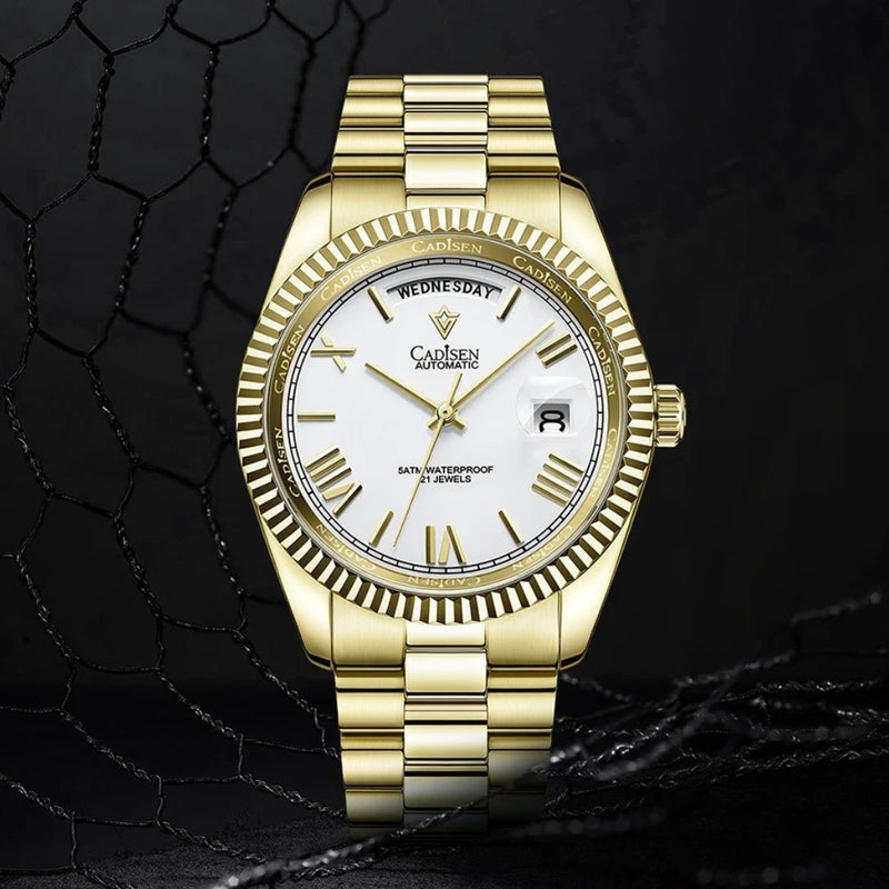 Relógio-Cadisen-Automático-Mecânico-Veritus-dourado-com-mostrador-branco-11