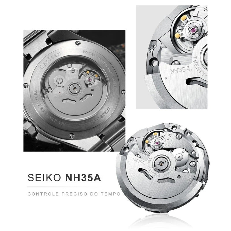 Relógio Cadisen Masculino Mecânico Automático Deep Presence Mariner Blue Azul com movimento seiko nh35a