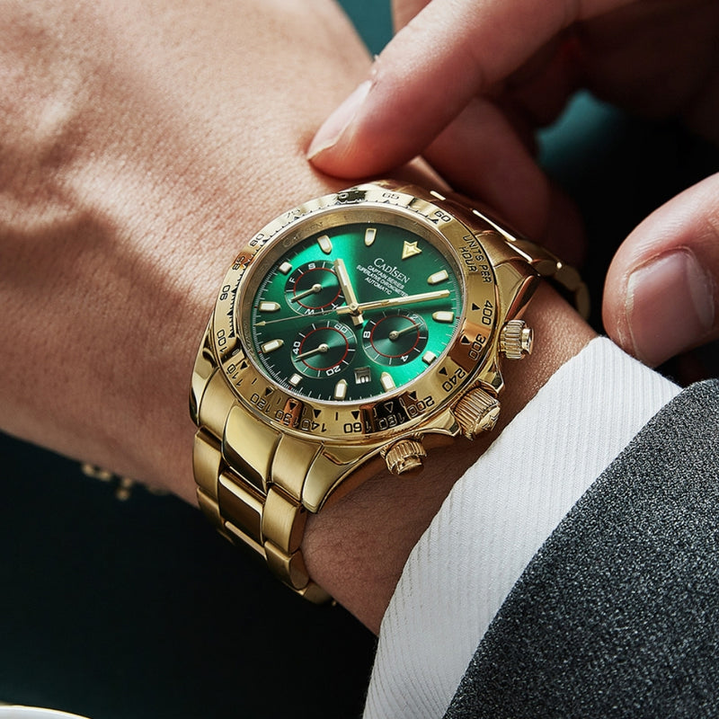 Relógio Cadisen Masculino Cronógrafo Mecânico Automático Vantor Emberline Dourado 2
