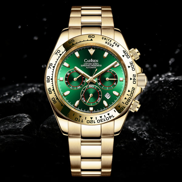 Relógio Cadisen Masculino Cronógrafo Mecânico Automático Vantor Emberline Dourado À Prova D'água
