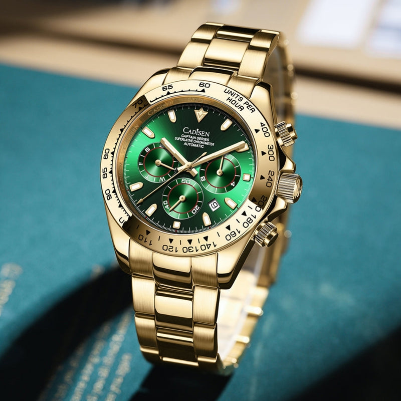 Relógio Cadisen Masculino Cronógrafo Mecânico Automático Vantor Emberline Dourado 5