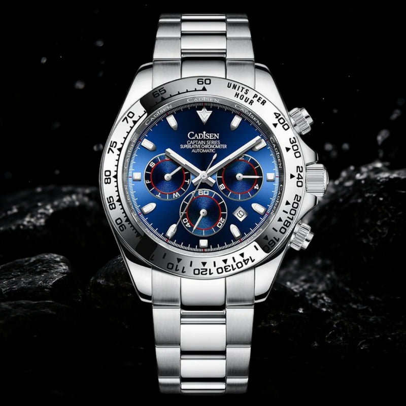 Relógio Cadisen Masculino Cronógrafo Mecânico Automático Vantor Ignition azul 5
