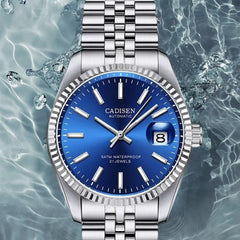Relógio Cadisen Masculino Mecânico Automático com Fundo Azul Essenza Notturno à prova d'água