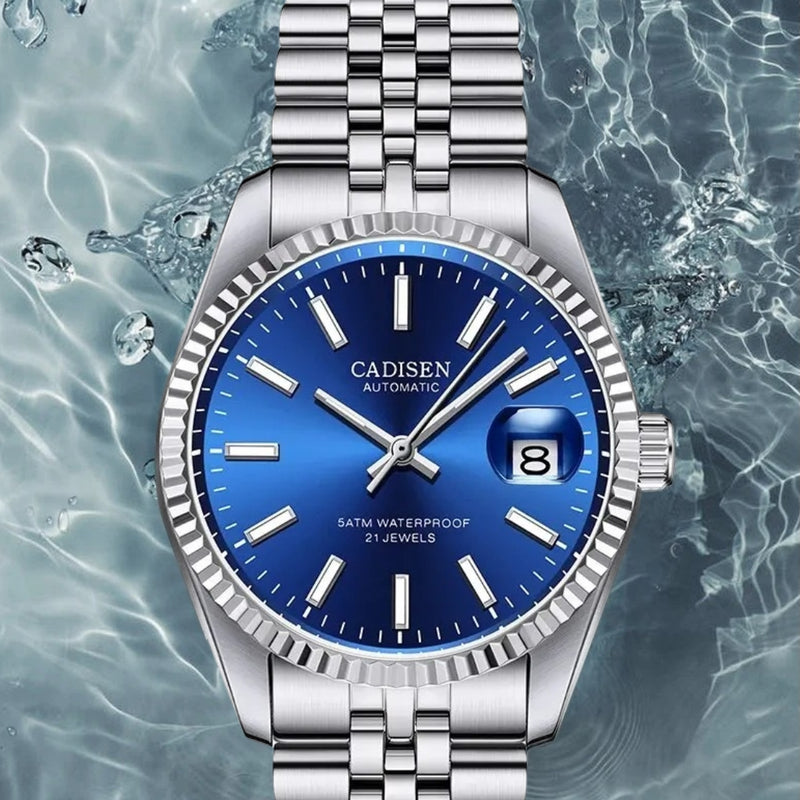 Relógio Cadisen Masculino Mecânico Automático com Fundo Azul Essenza Notturno à prova d'água