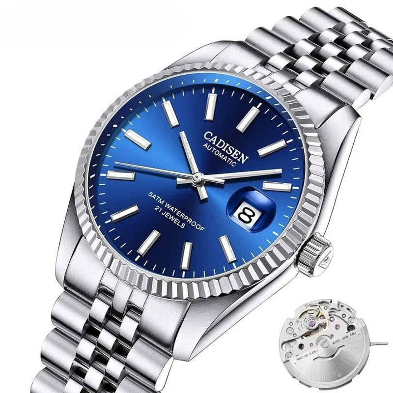 Relógio Cadisen Masculino Mecânico Automático com Fundo Azul Essenza Notturno 5