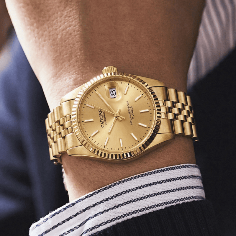 Relógio Masculino Automático Dourado Cadisen Essenza Gold 2