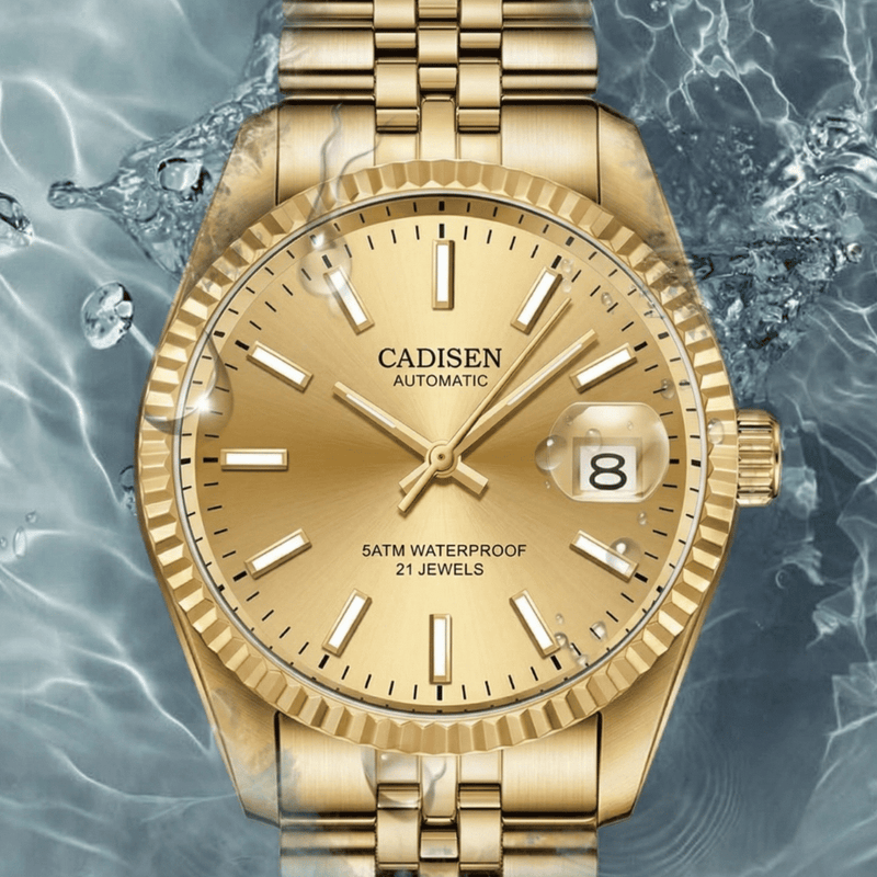 Relógio Masculino Automático Dourado Cadisen Essenza Gold 5