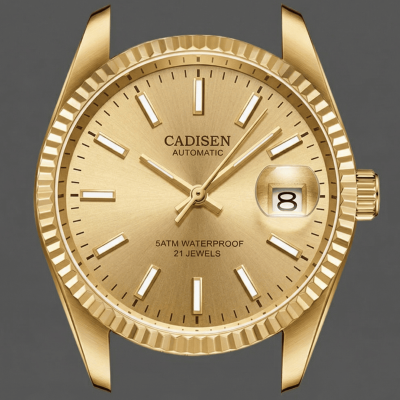 Relógio Masculino Automático Dourado Cadisen Essenza Gold 6
