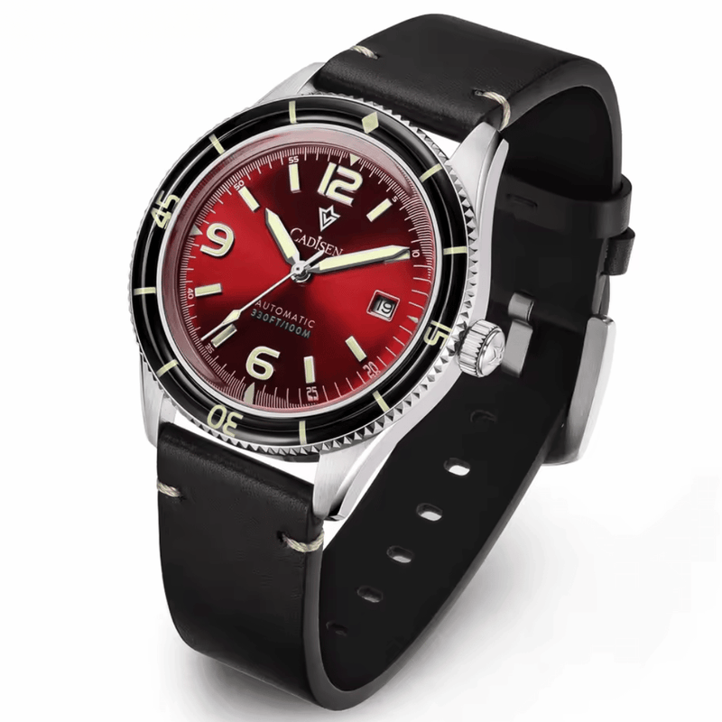 Relógio Masculino Automático Vermelho Cadisen Vanguard Burgundy 1