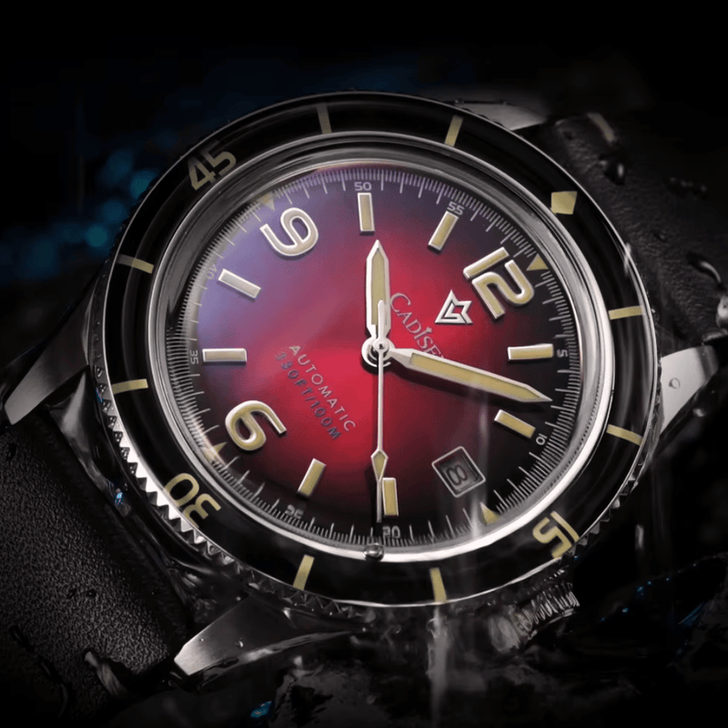 Relógio Masculino Automático Vermelho Cadisen Vanguard Burgundy 9