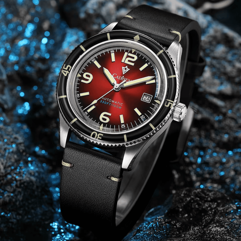 Relógio Masculino Automático Vermelho Cadisen Vanguard Burgundy 10