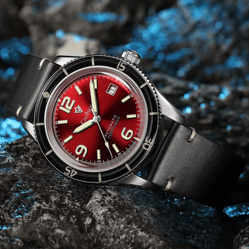 Relógio Masculino Automático Vermelho Cadisen Vanguard Burgundy 8