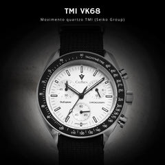 Relógio Cadisen Quartzo Cronógrafo Altavia Alpine branco com movimento TMI VK68 seiko