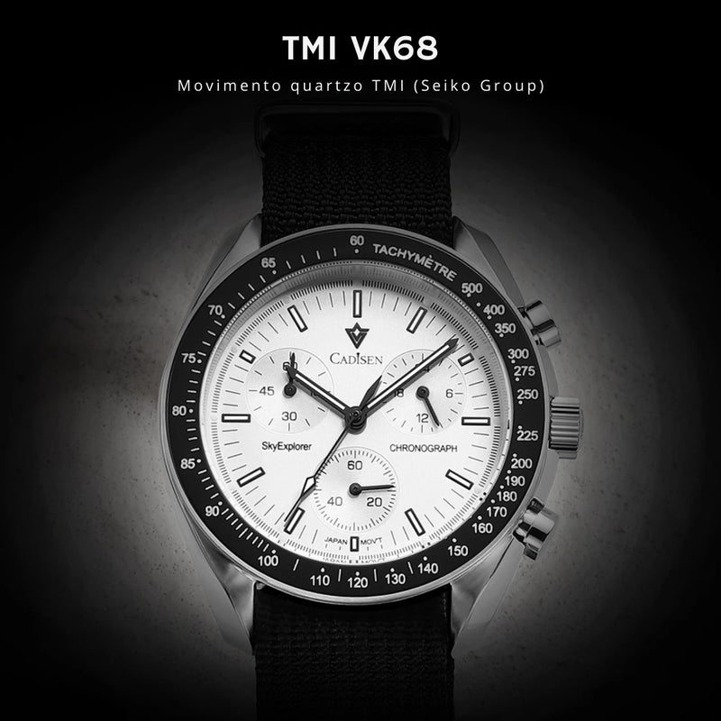 Relógio Cadisen Quartzo Cronógrafo Altavia Alpine branco com movimento TMI VK68 seiko