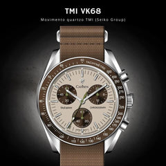 Relógio Cadisen Quartzo Cronógrafo Altavia Desert Sand marrom com movimento TMI VK68 seiko