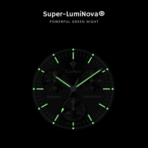 Relógio Cadisen Quartzo Cronógrafo Altavia Night Flight preto com lumen super-luminova