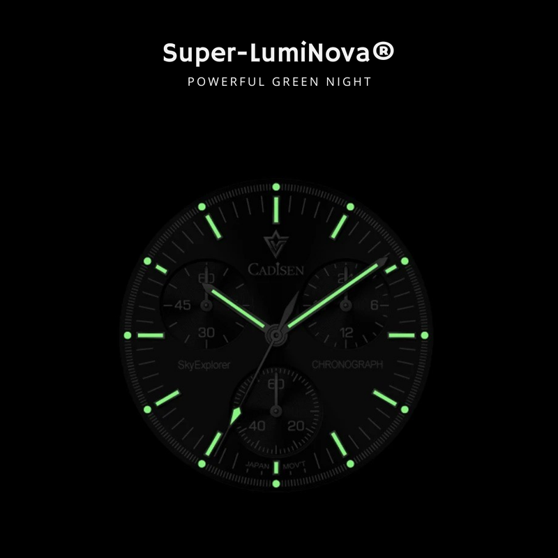 Relógio Cadisen Quartzo Cronógrafo Altavia Night Flight preto com lumen super-luminova