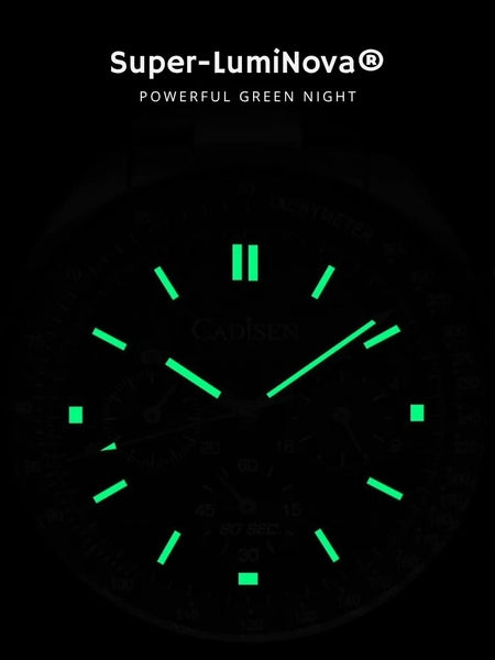 Relógio Cadisen Quartzo Cronógrafo Le Mans Glacier White branco com lumen super-luminova