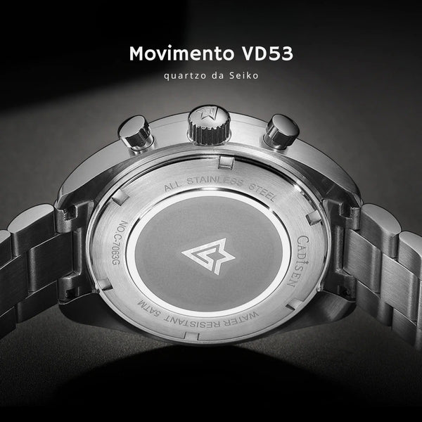 Relógio Quartzo Cronógrafo Le Mans Phantom Black preto com movimento seiko vd53